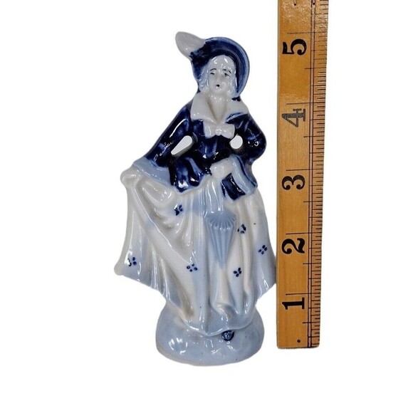 Victorian Delft Porcelain Vintage 40s Woman Holding Umbrella Occupied Japan - Picture 2 of 8